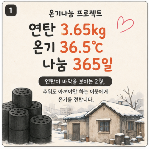 온기나눔 프로젝트 '연탄 3.65kg 온기 36.5℃ 나눔 365일’